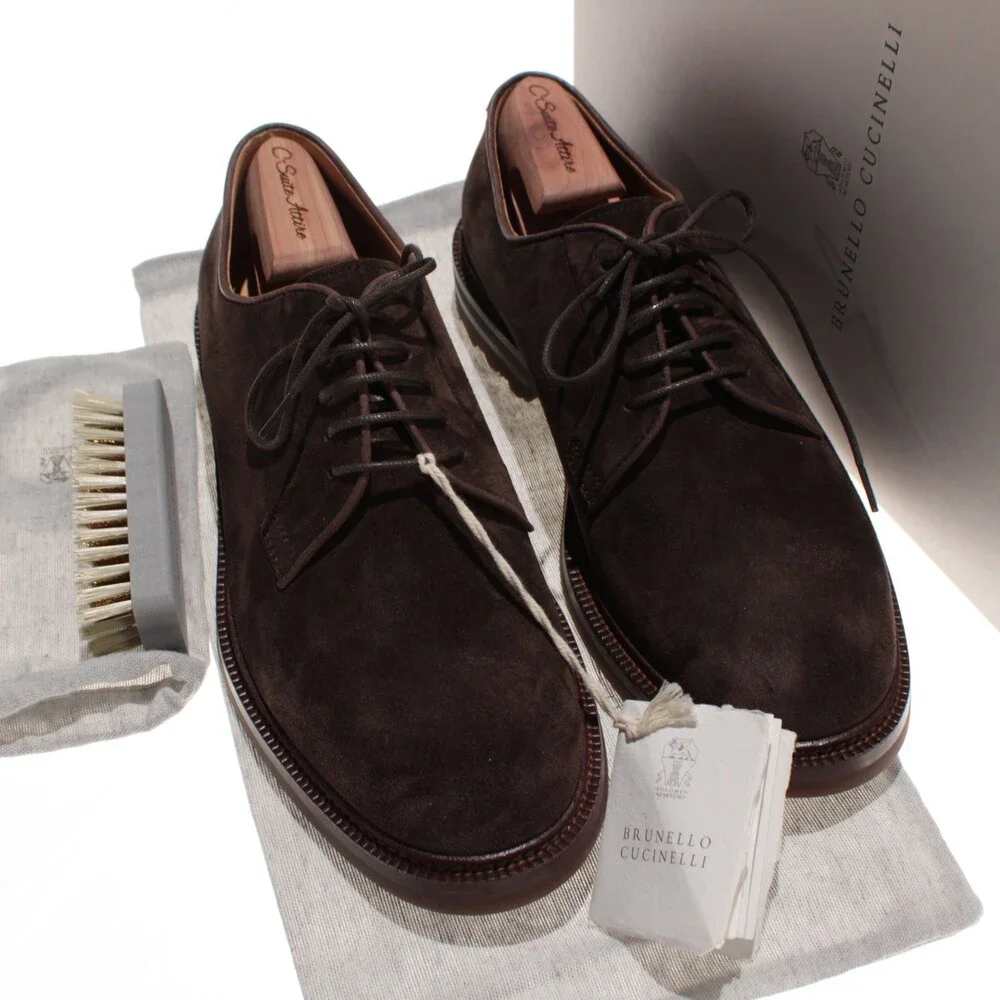 Brunello Cucinelli NWB Derby Dress Shoes Size 42 (US 9) in Brown Suede